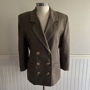 Vintage Braemar by Jeremy Scott Houndstooth Blazer 100% Wool Brown Petite L